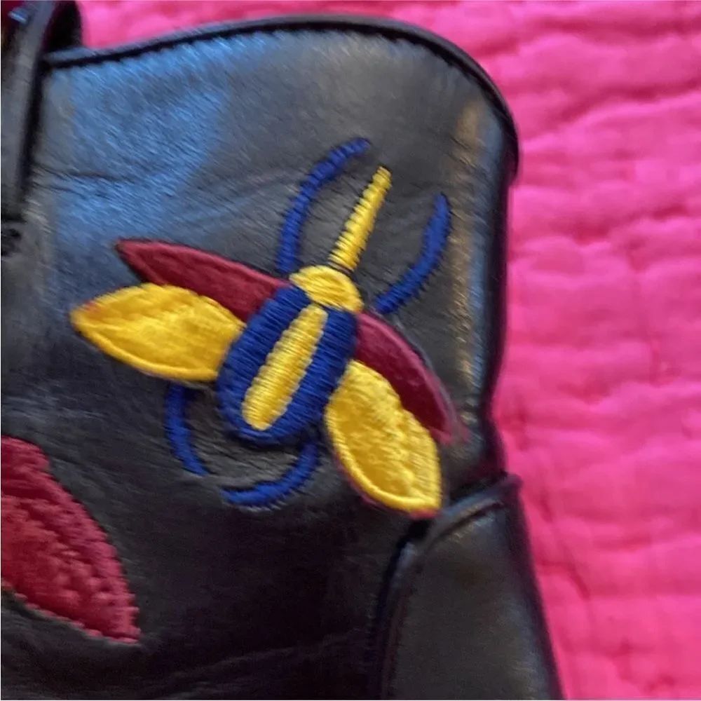 Laurence Decade Embroidered Black Ankle  leather Boots, US8 - Picture 4 of 16